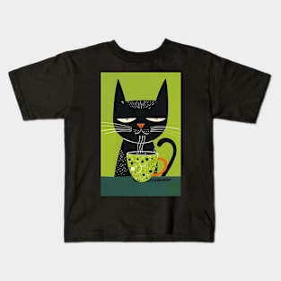 The Coffeine Cat Simple Boho Art Kids T-Shirt